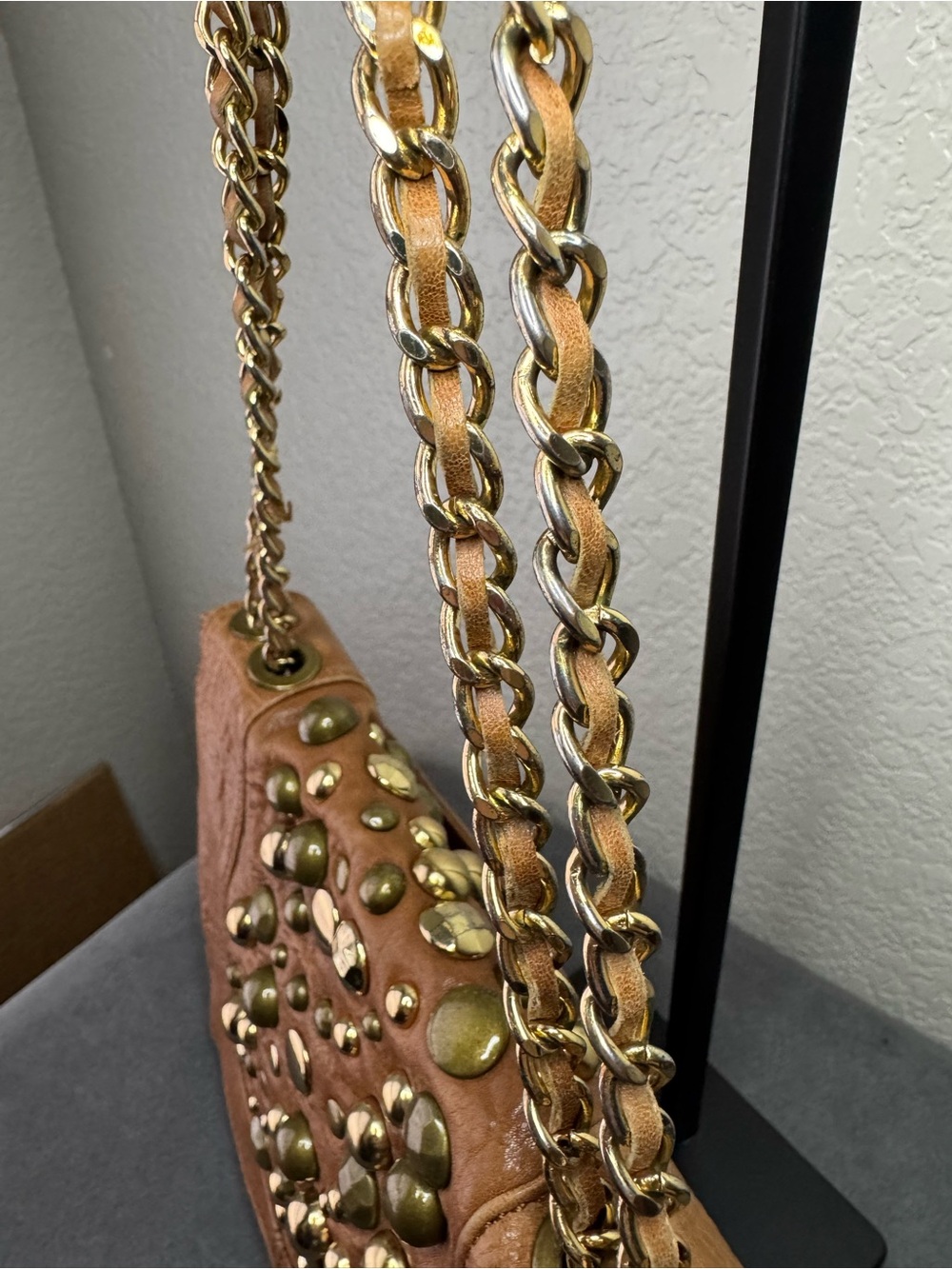 Hype Studded Brown Crossbody Shoulder Bag Chain Strap Festival Purse - Picture 8 of 16